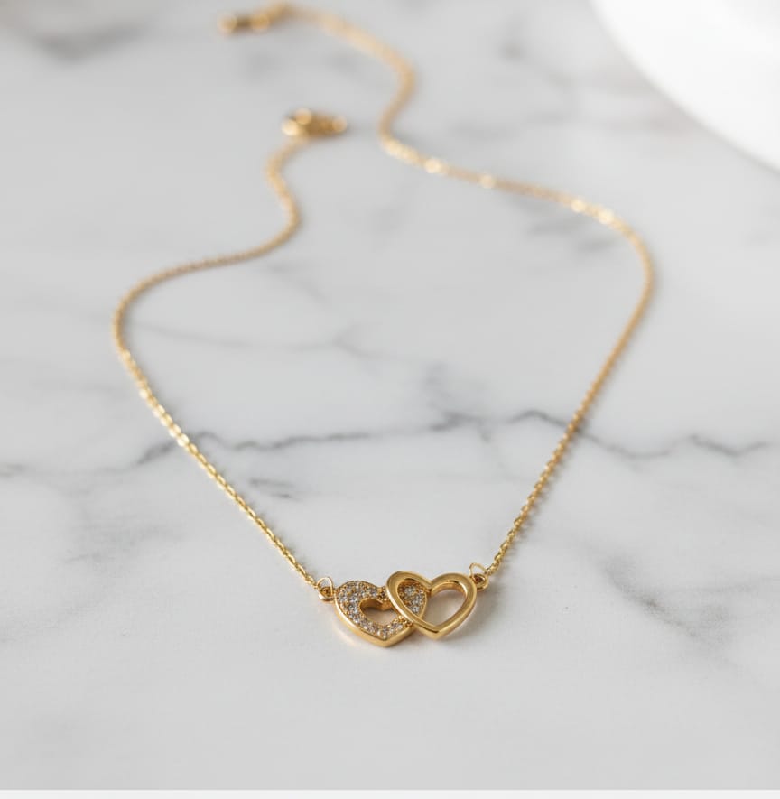 Double Heart Gold Necklace 💛